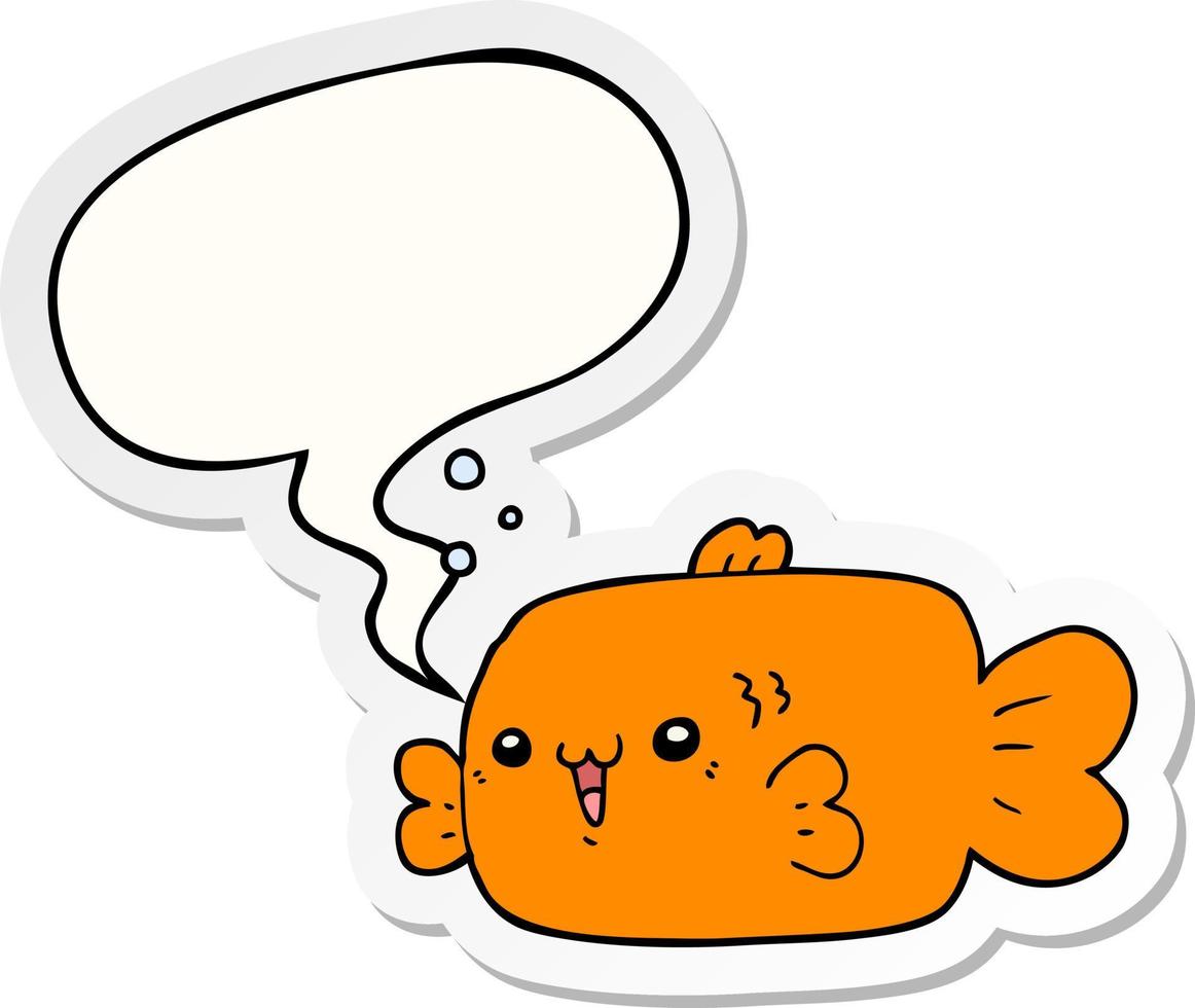 cartoon fish and speech bubble sticker vector