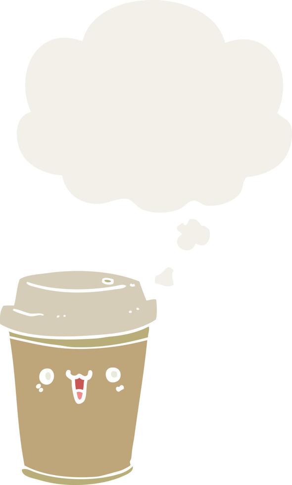 cartoon take out coffee and thought bubble in retro style vector