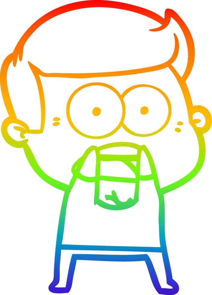 rainbow gradient line drawing cartoon shocked man vector