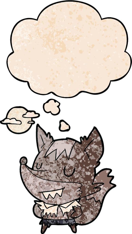 cartoon werewolf and thought bubble in grunge texture pattern style vector