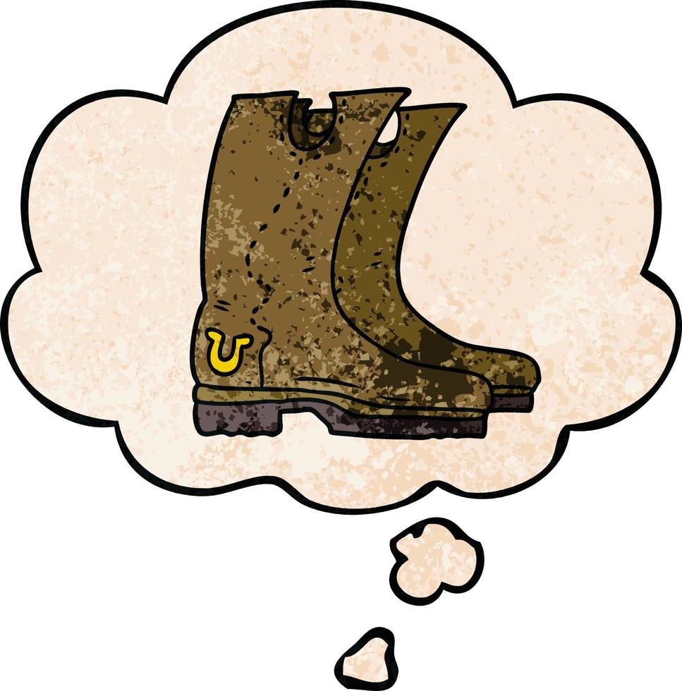 cartoon cowboy boots and thought bubble in grunge texture pattern style vector