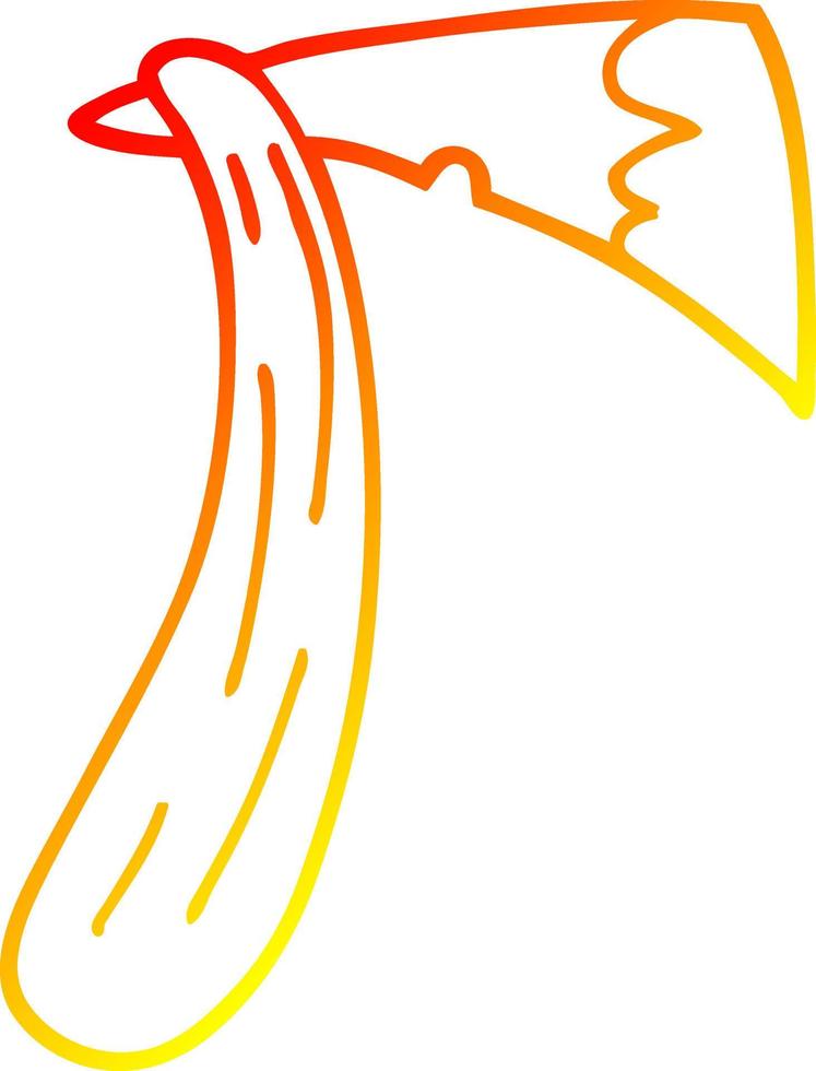 warm gradient line drawing cartoon of an axe vector