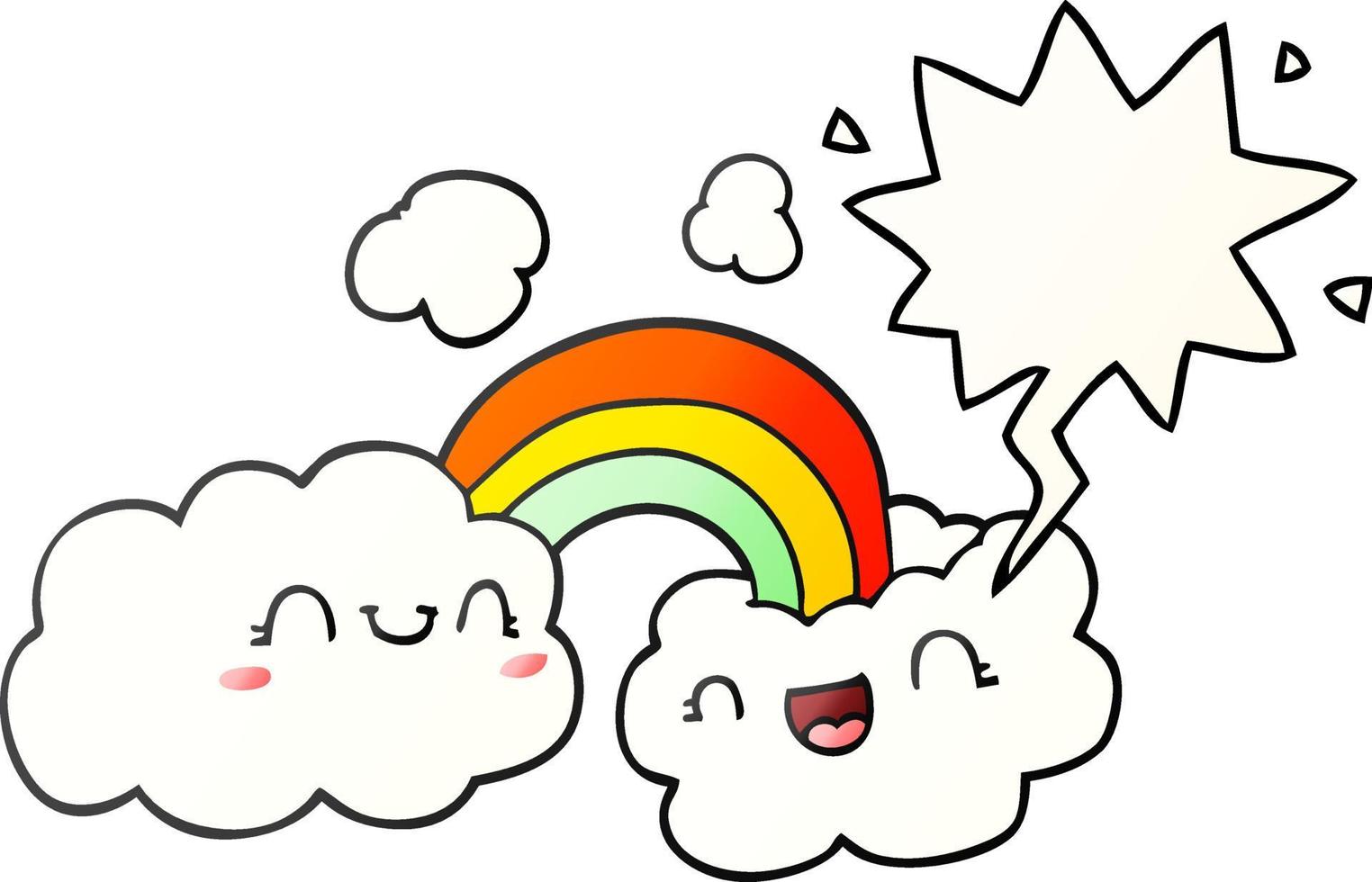 happy cartoon clouds and rainbow and speech bubble in smooth gradient style vector