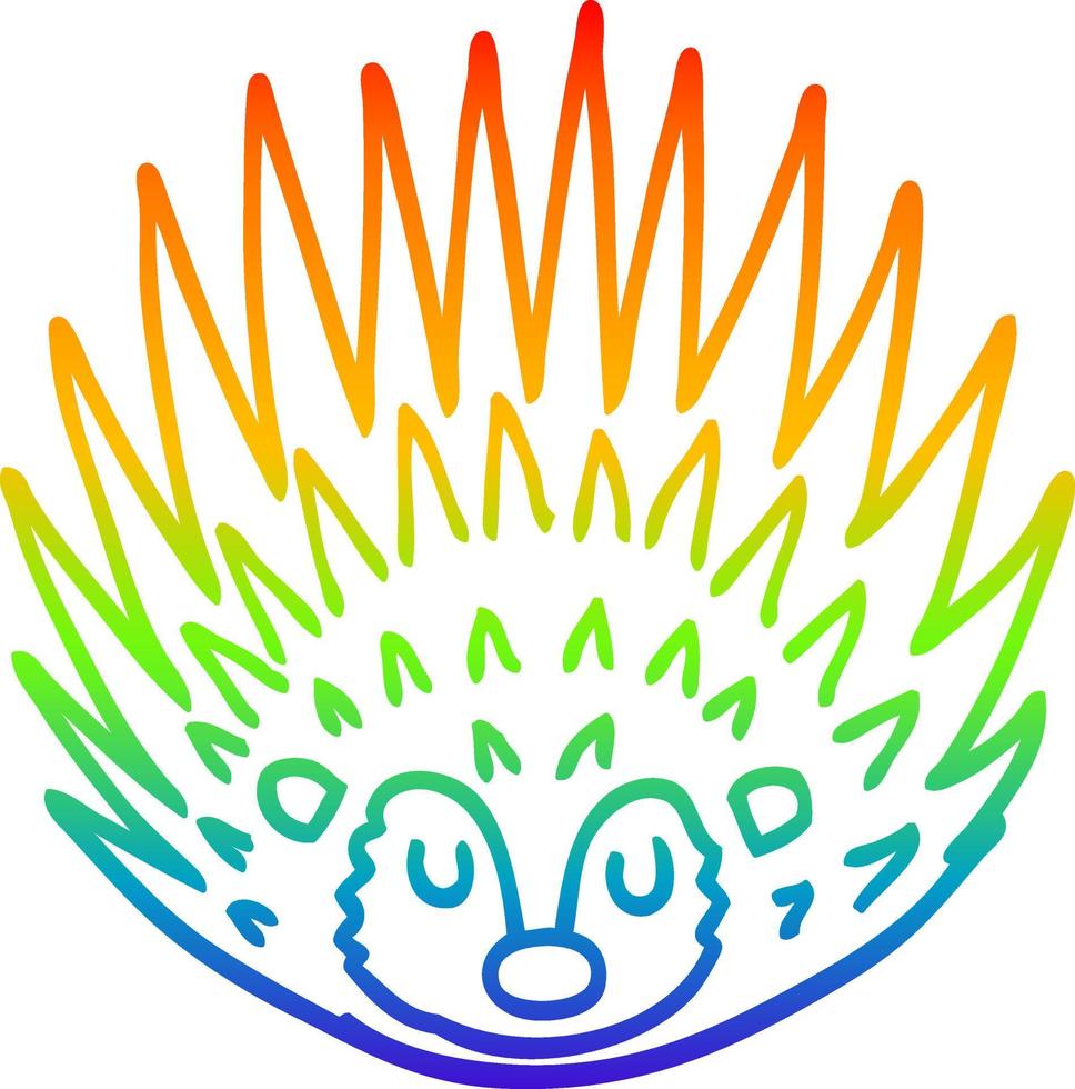 rainbow gradient line drawing cartoon spiky hedgehog vector