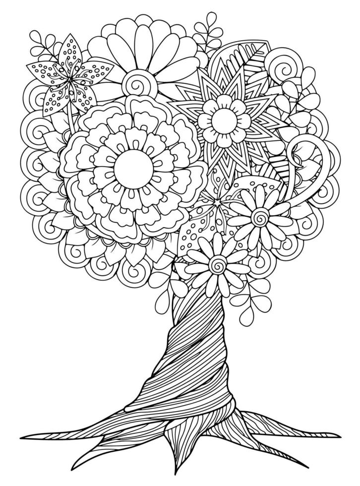 Flowers Tree forColoring Pages 8877353 Vector Art at Vecteezy