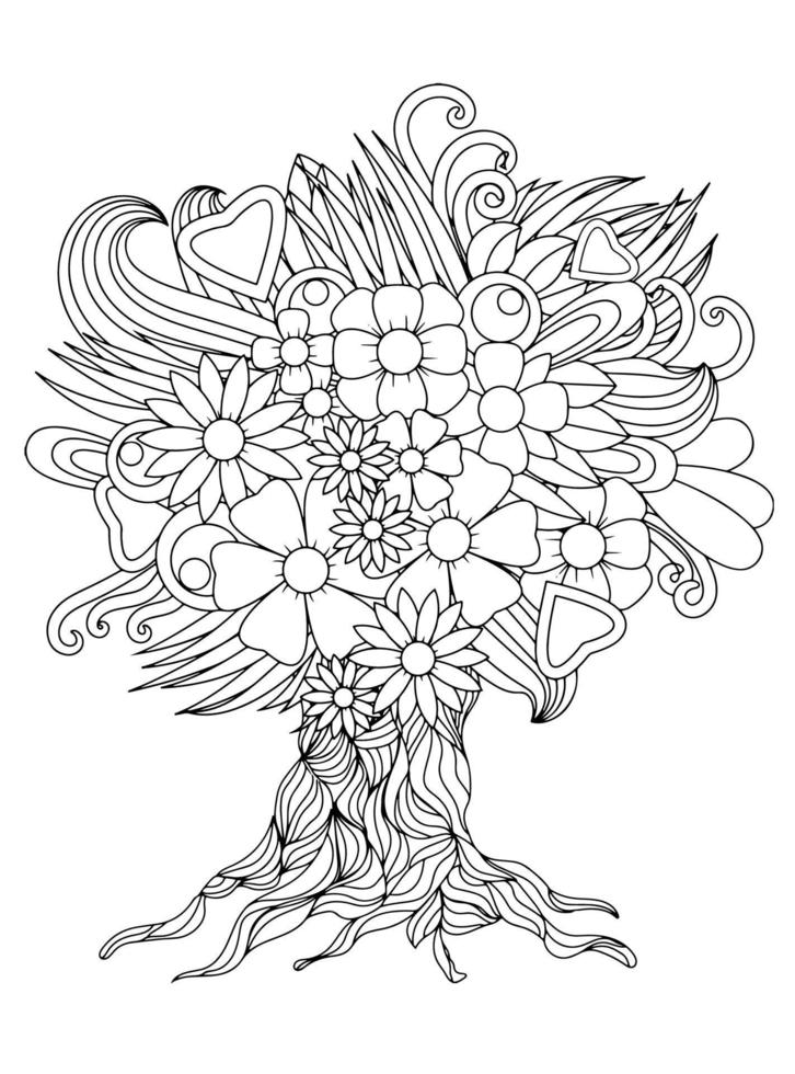 Flowers Tree for Adult Coloring Pages vector