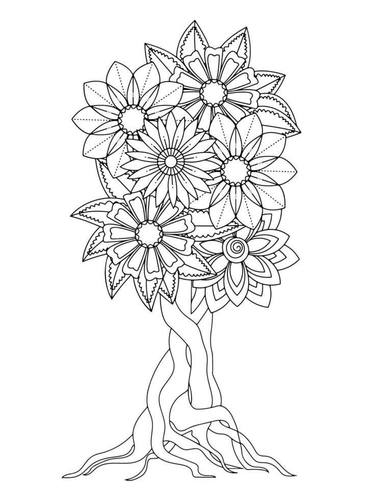 Flowers Tree for Adult Coloring Pages vector