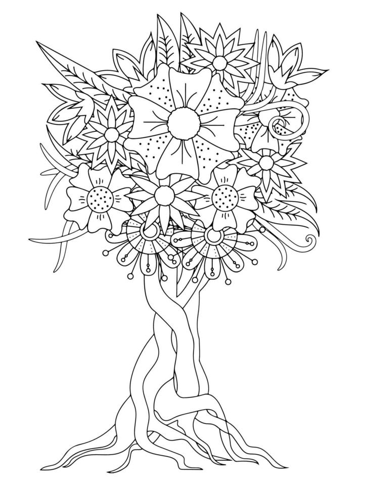 Flowers Tree for Adult Coloring Pages vector