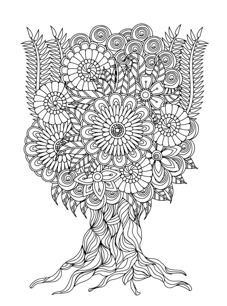 Flowers Tree for Adult Coloring Pages vector