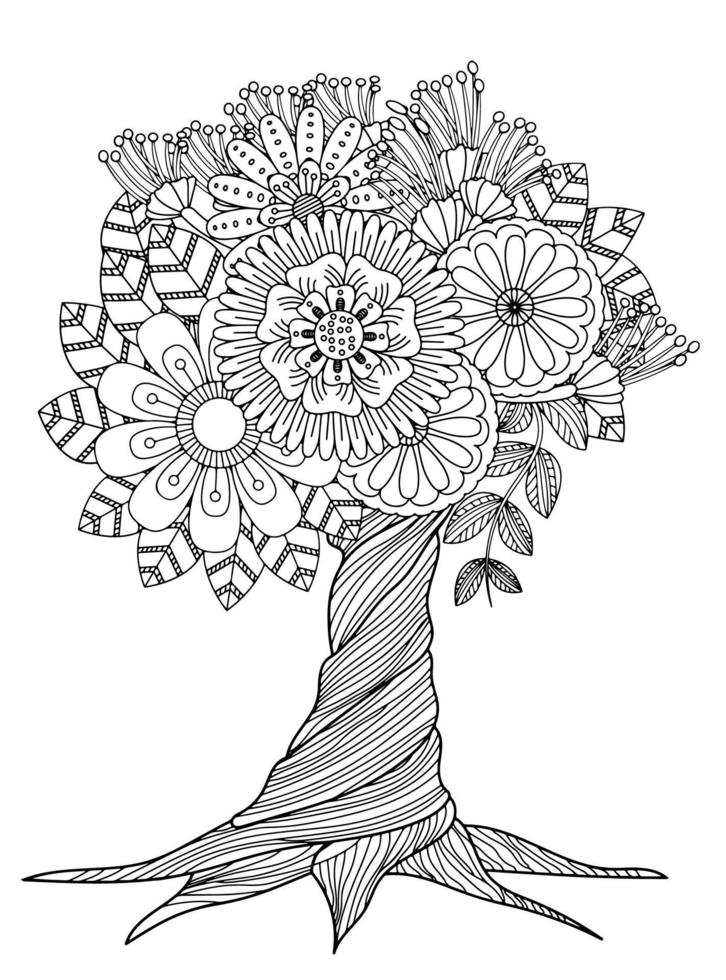 Flowers Tree for Adult Coloring Pages vector