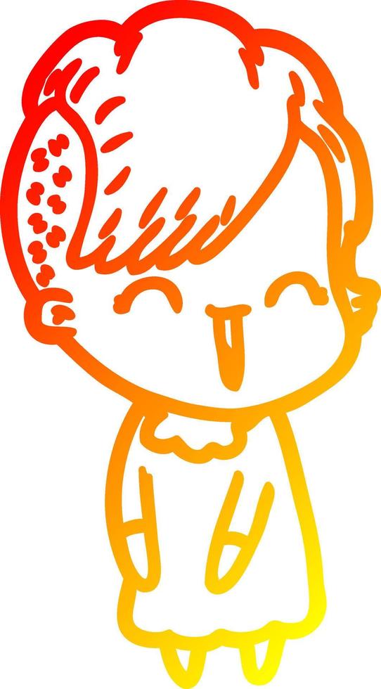 warm gradient line drawing happy cartoon hipster girl vector