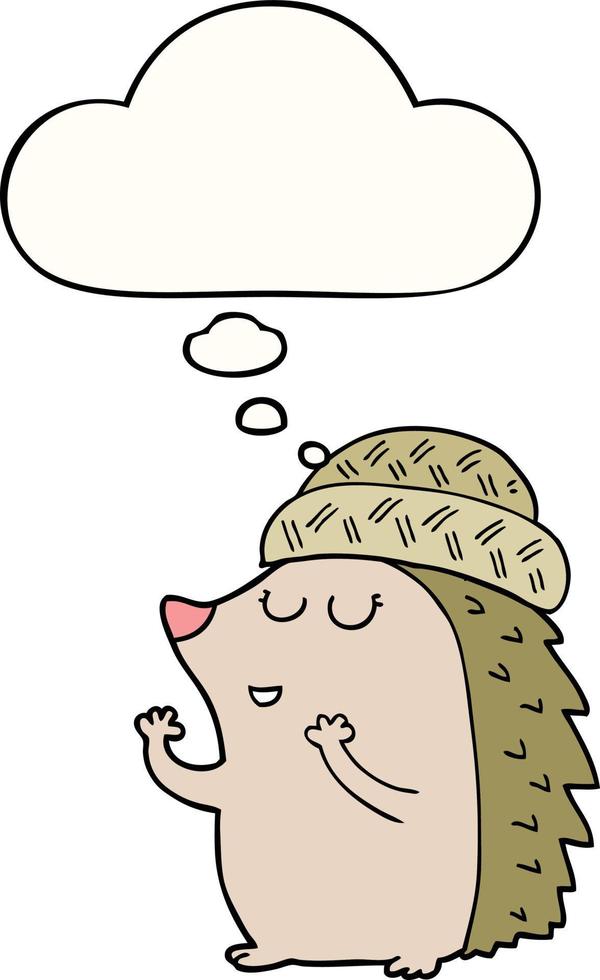 cartoon hedgehog wearing hat and thought bubble vector