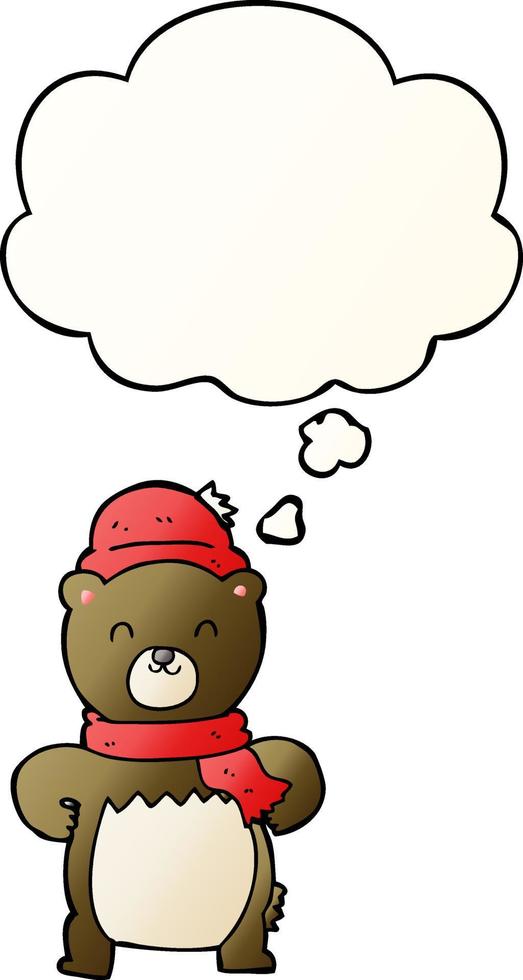 cute cartoon bear and thought bubble in smooth gradient style vector