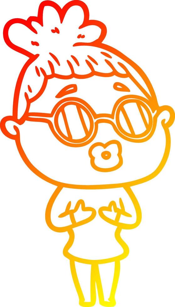 dibujo de línea de gradiente cálido mujer de dibujos animados con gafas vector