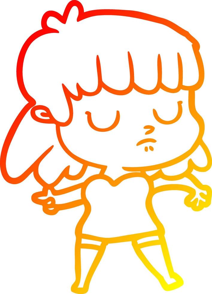 warm gradient line drawing cartoon indifferent woman vector