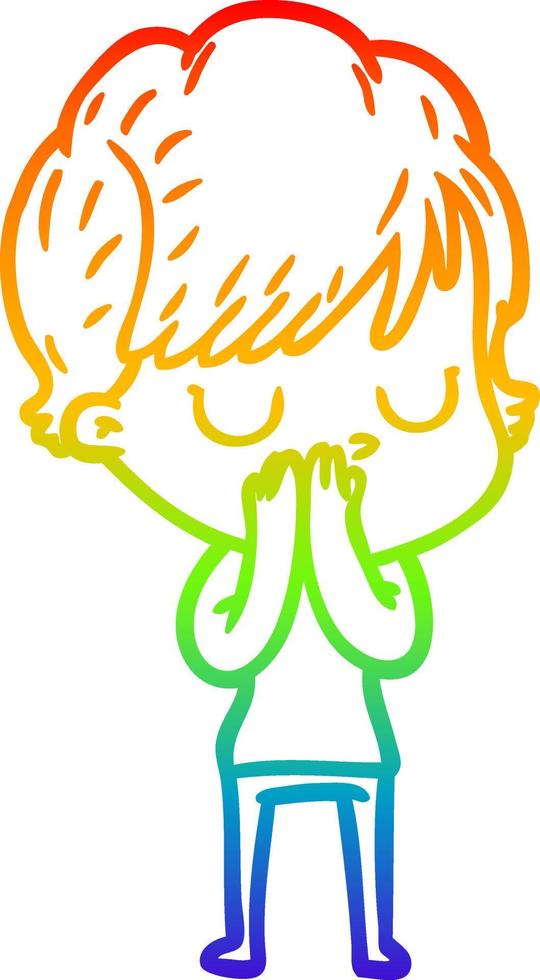 rainbow gradient line drawing cartoon woman vector