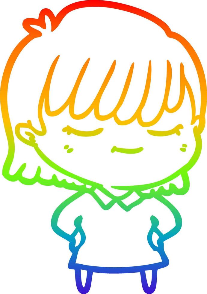 rainbow gradient line drawing cartoon woman vector