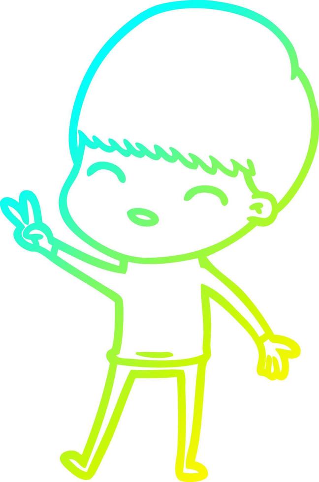 cold gradient line drawing happy cartoon boy vector