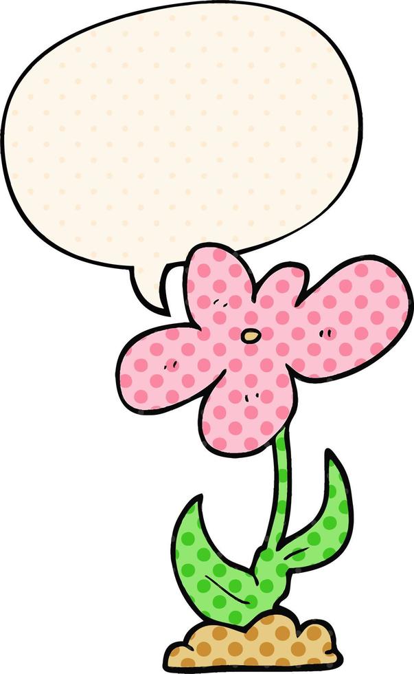 cartoon flower and speech bubble in comic book style vector