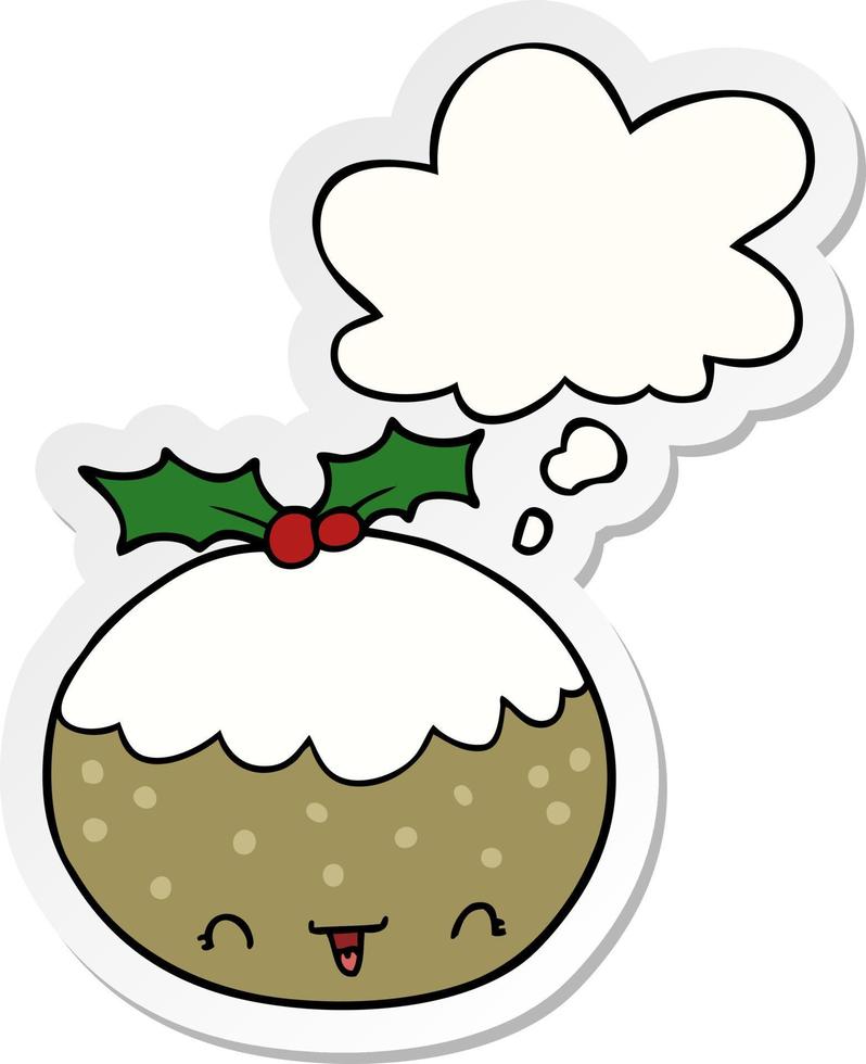 cute cartoon christmas pudding and thought bubble as a printed sticker vector