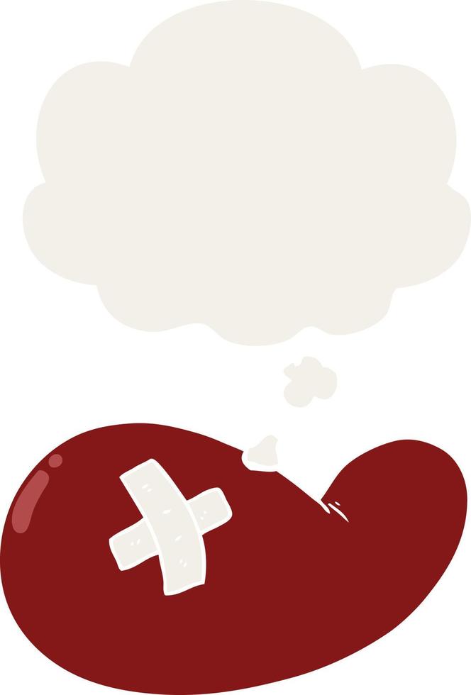 cartoon injured gall bladder and thought bubble in retro style vector