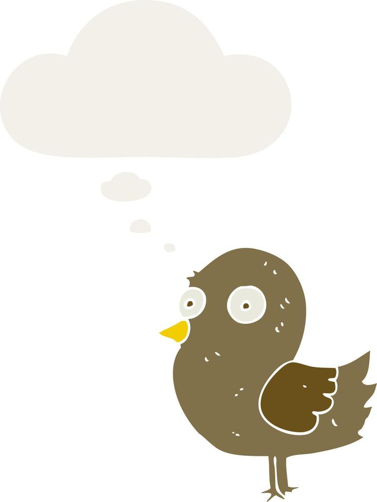 cartoon bird and thought bubble in retro style vector