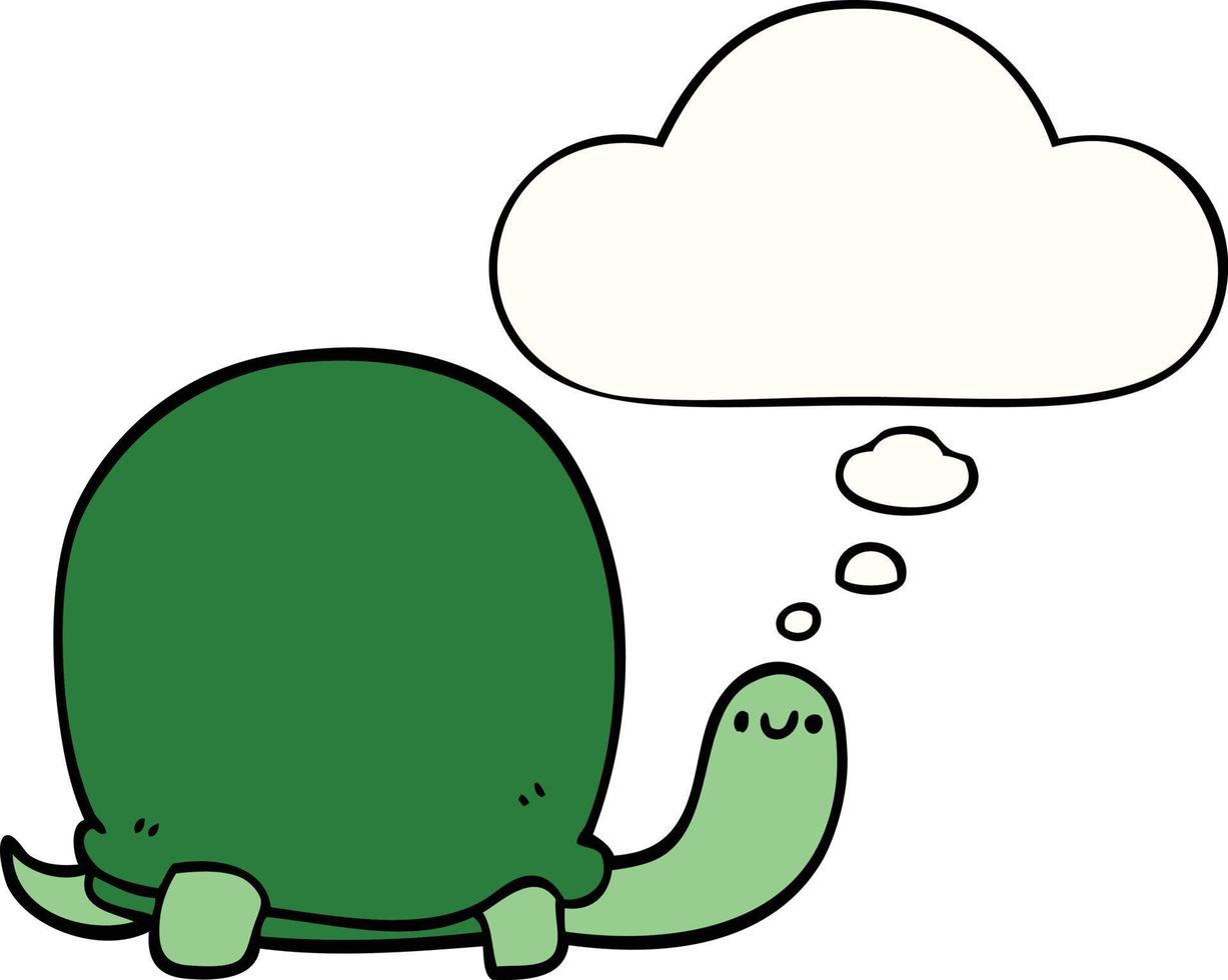 linda tortuga de dibujos animados y burbuja de pensamiento vector