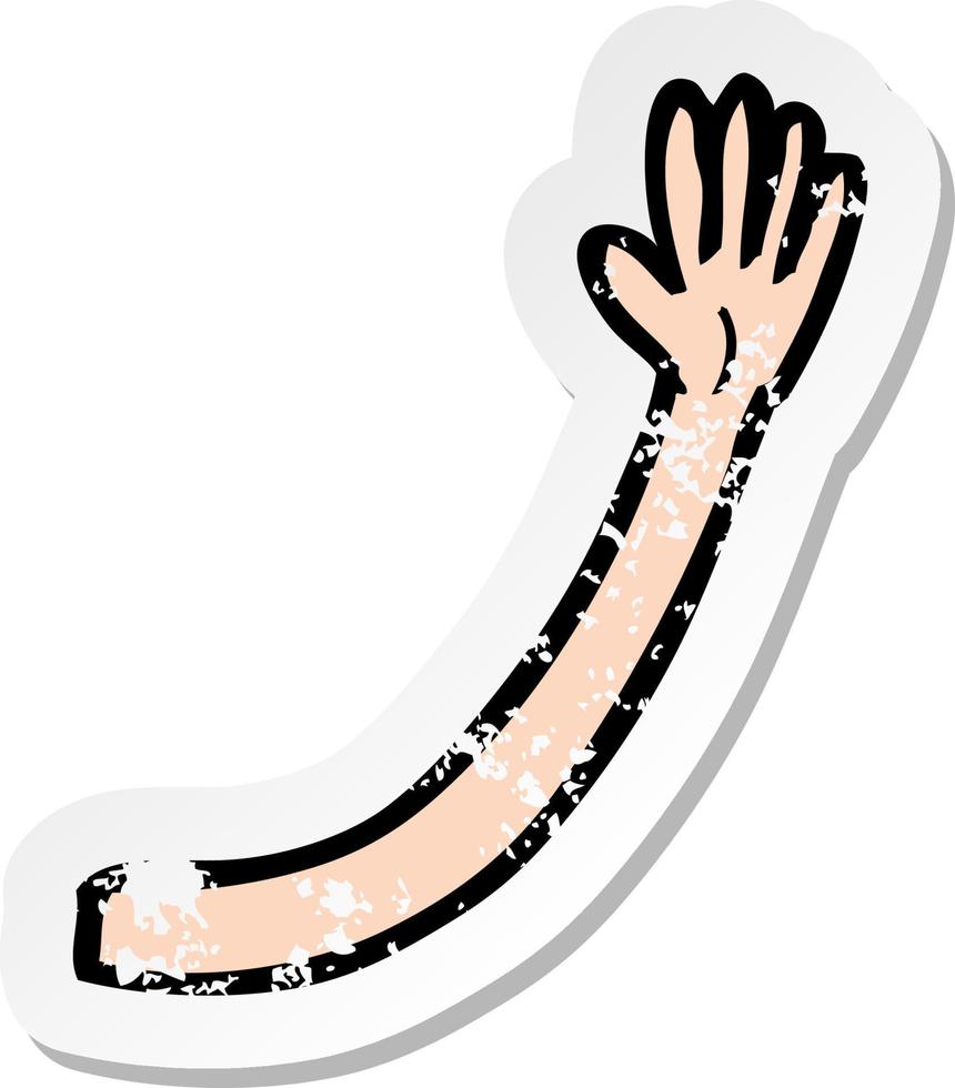 retro distressed sticker of a cartoon arm vector