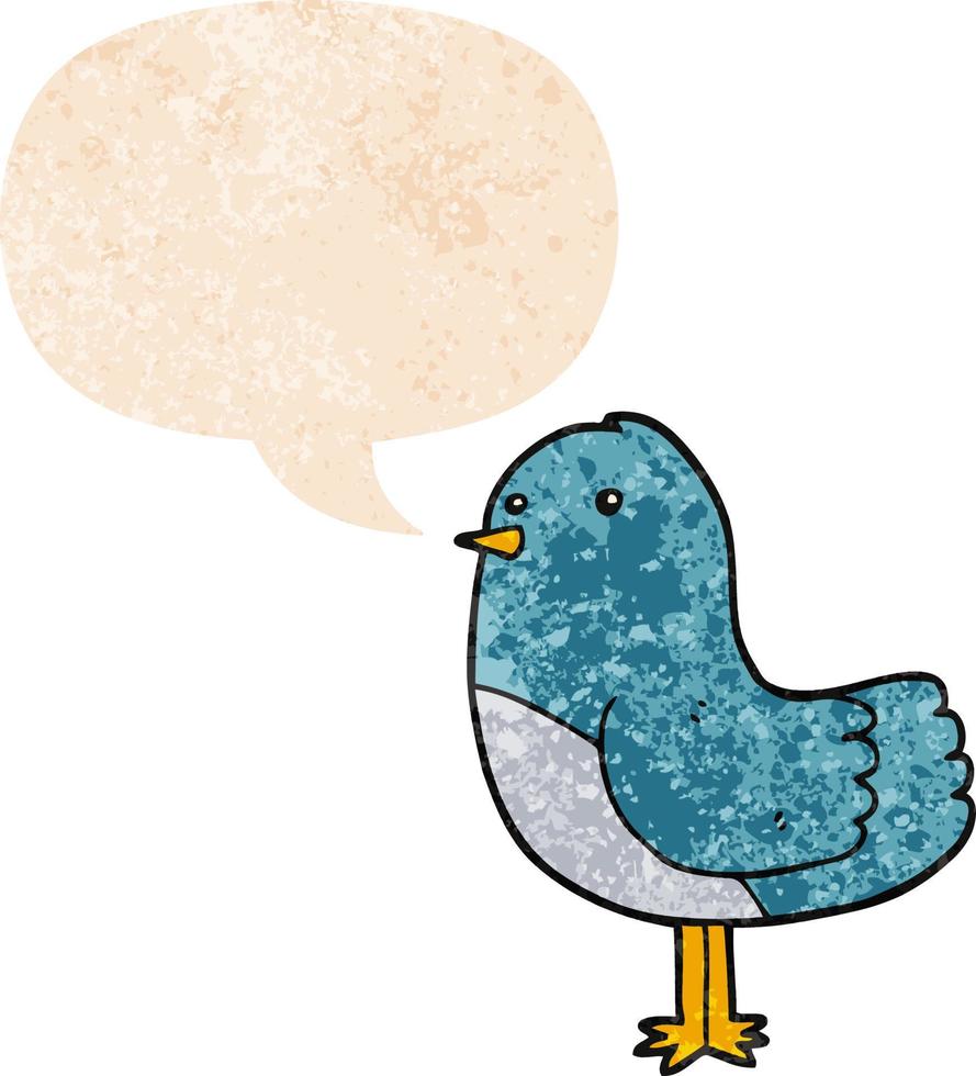 cartoon bird and speech bubble in retro textured style vector