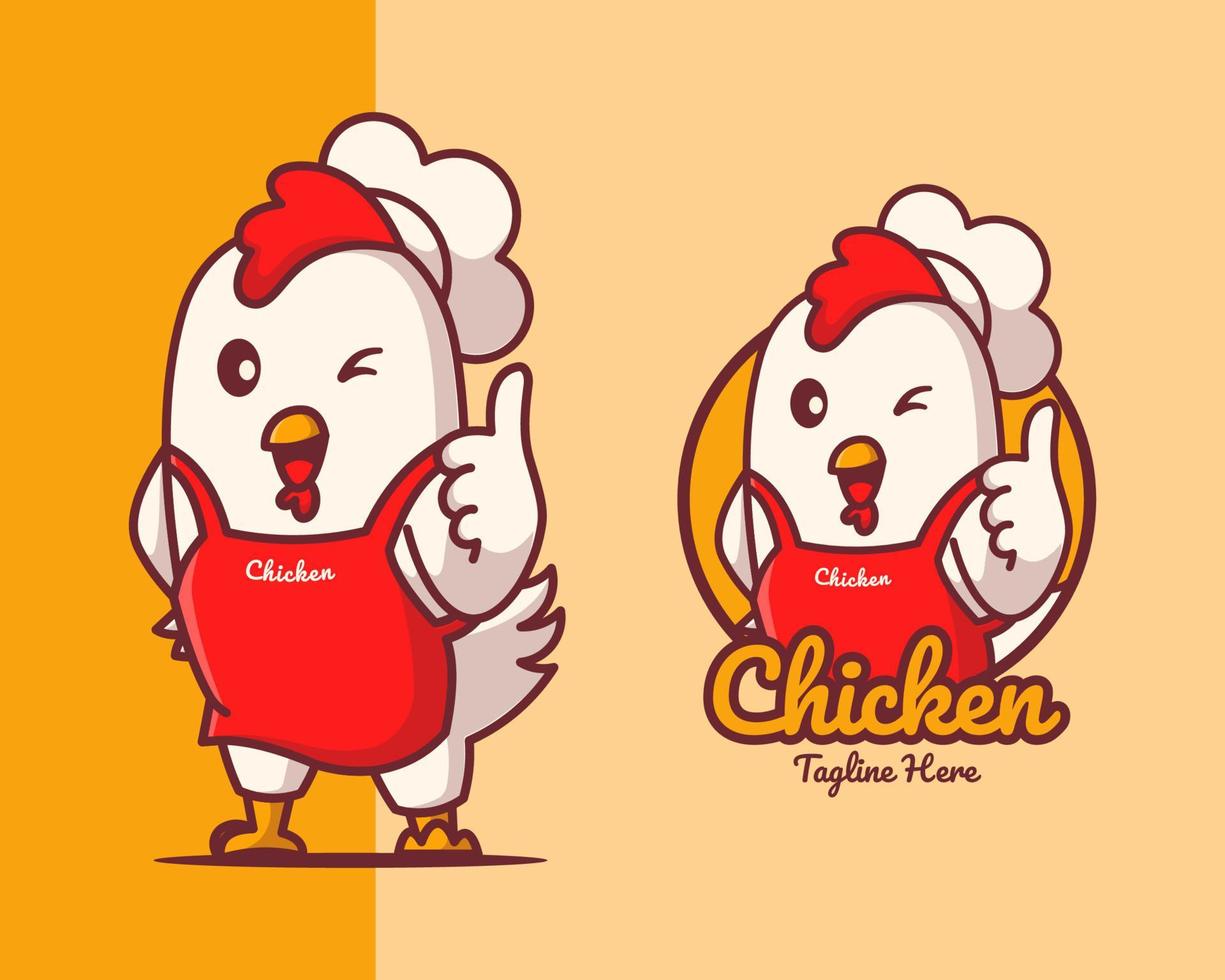 concepto de logotipo de pollo con traje de chef vector