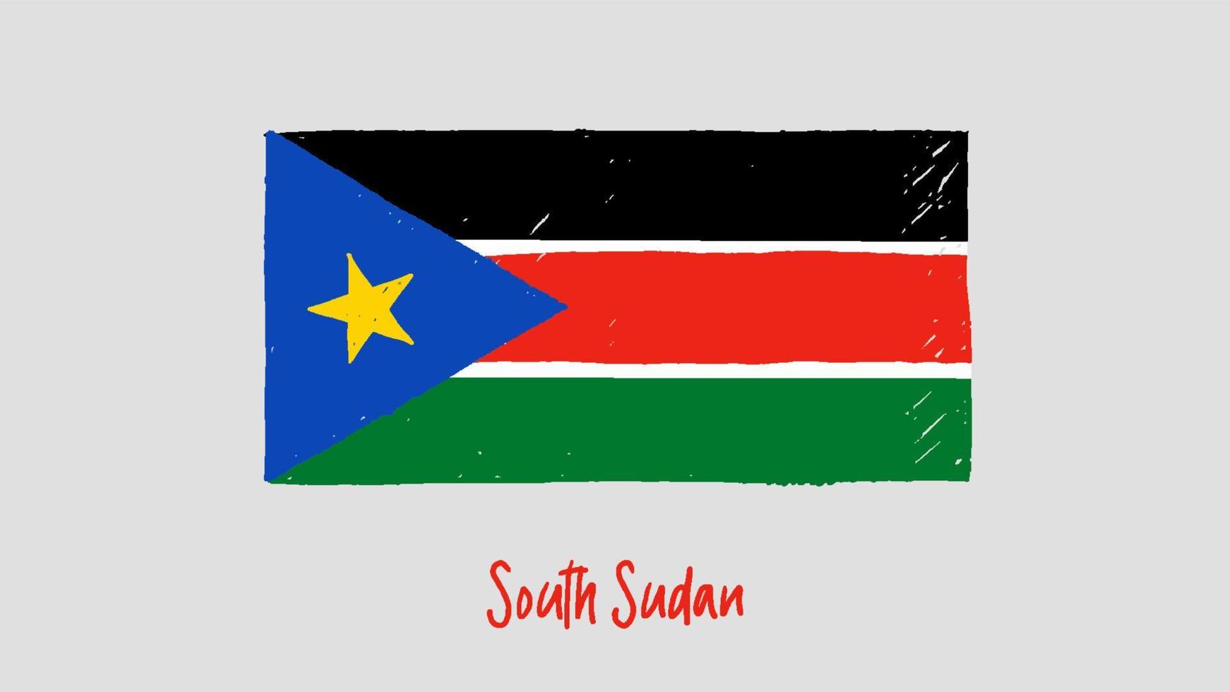South Sudan Flag Marker or Pencil Sketch Illustration Vector