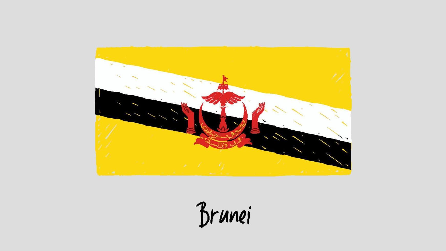 Brunei Flag Marker or Pencil Sketch Illustration Vector