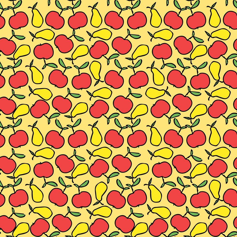 Seamless fruit pattern. Colored apple and pear background. Doodle vector illustration with fruits