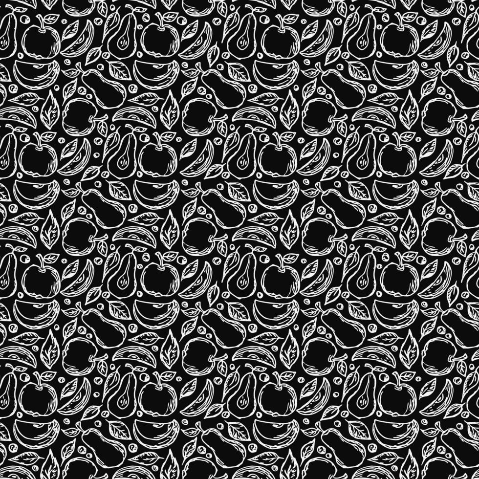 Seamless fruit pattern. apple and pear background. Doodle vector illustration with fruits
