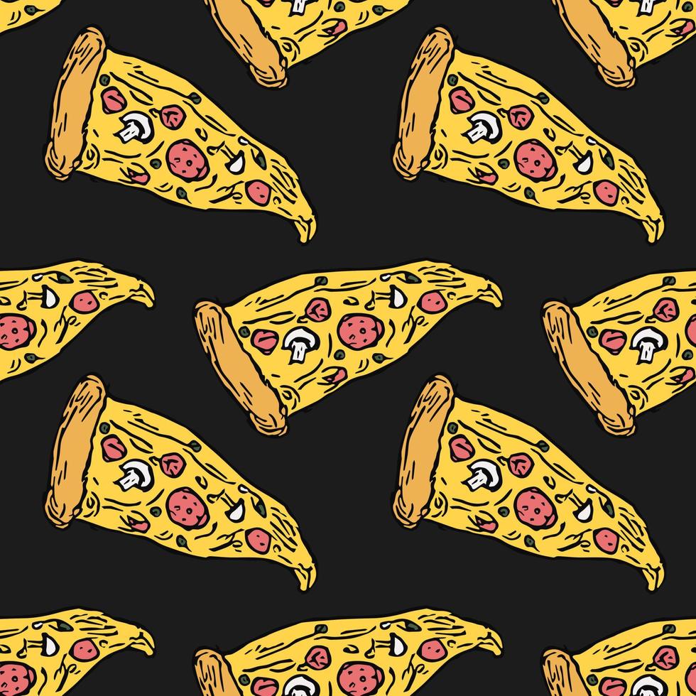 Seamless pizza pattern. Colored pizza background. Doodle vector pizza illustration
