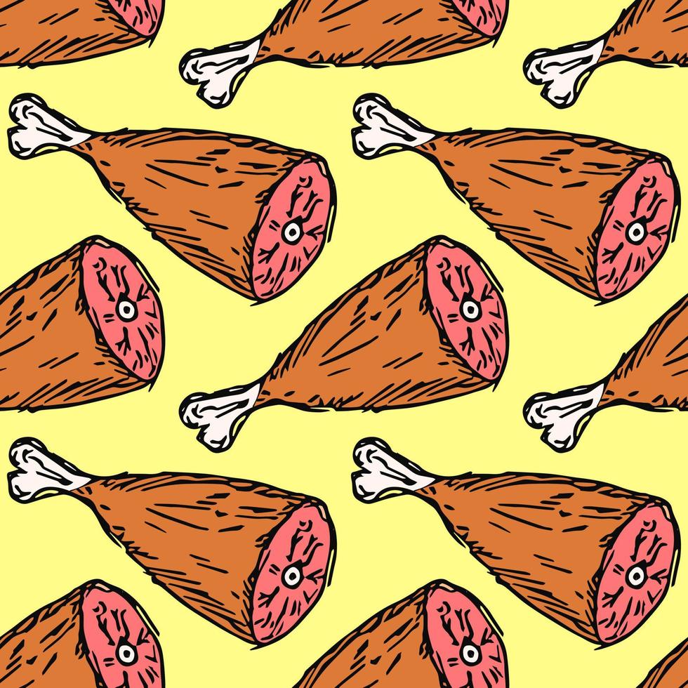 seamless meat pattern. vector doodle illustration with meat icon. pattern with meat