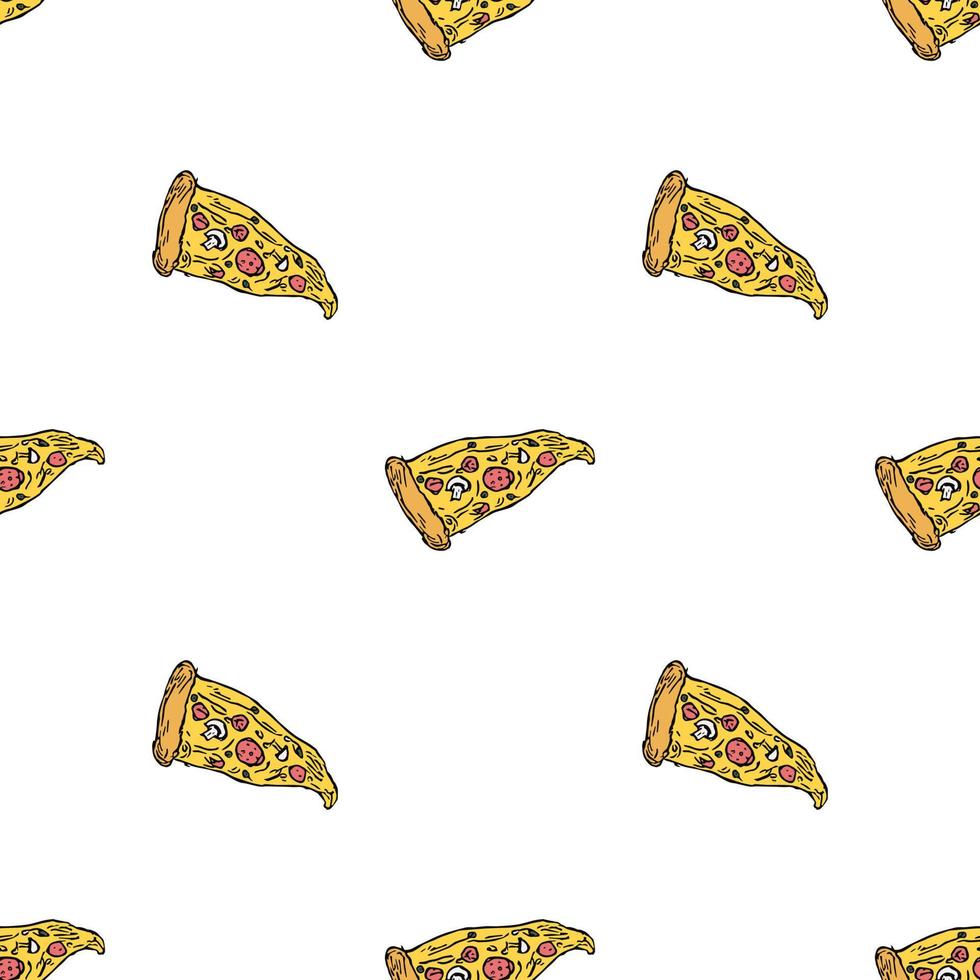 Seamless pizza pattern. Colored pizza background. Doodle vector pizza illustration