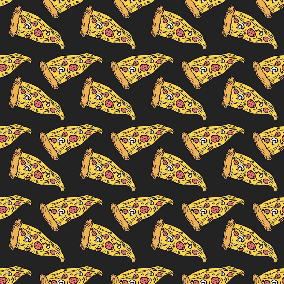 Seamless pizza pattern. Colored pizza background. Doodle vector pizza illustration