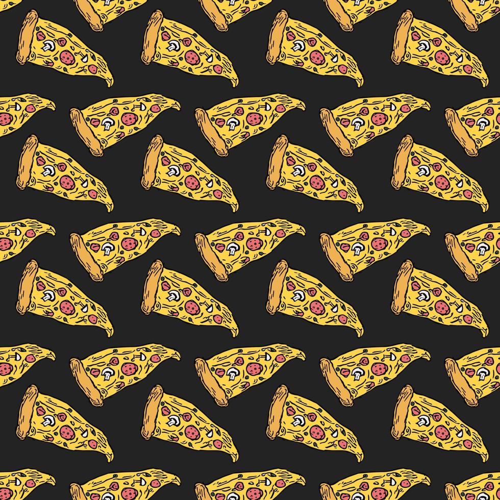 Seamless pizza pattern. Colored pizza background. Doodle vector pizza illustration