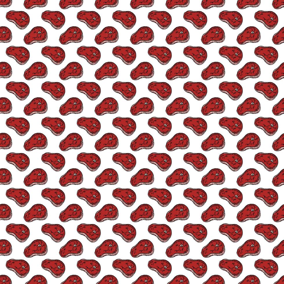 seamless steak pattern. vector doodle illustration with steak icon. pattern with meat