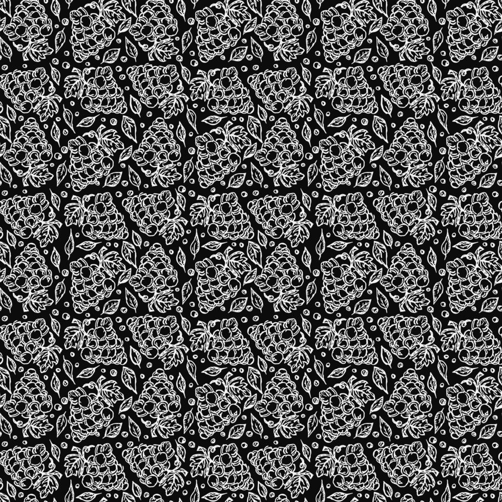 Seamless grape pattern. Doodle vector with grape icons. Vintage grape pattern