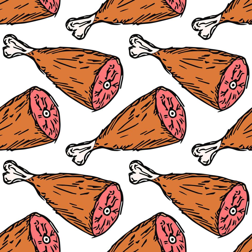 seamless meat pattern. vector doodle illustration with meat icon. pattern with meat