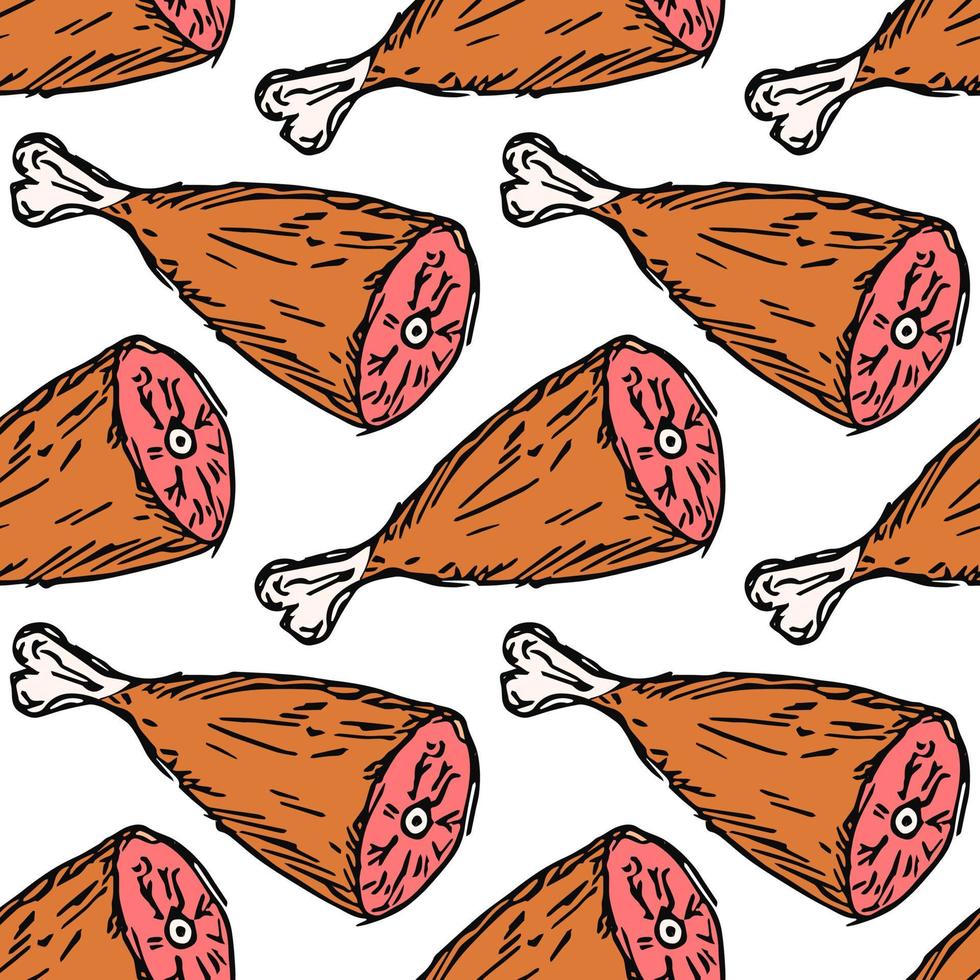 seamless meat pattern. vector doodle illustration with meat icon. pattern with meat