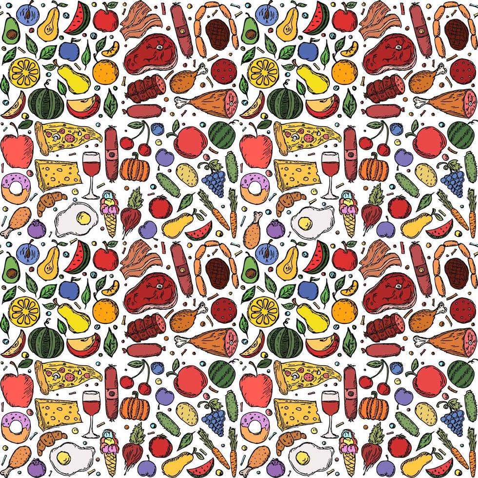 Seamless food pattern. Food background. Doodle vector illustration with food icon