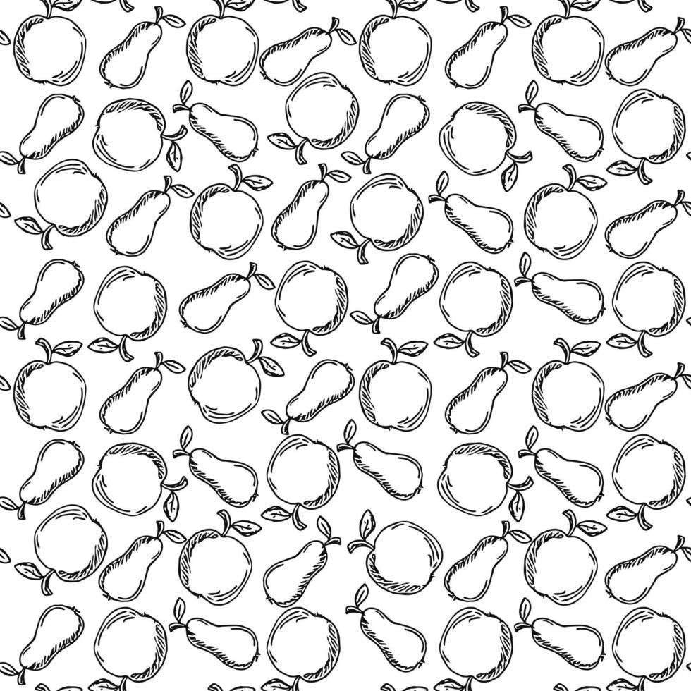 Seamless fruit pattern. apple and pear background. Doodle vector illustration with fruits