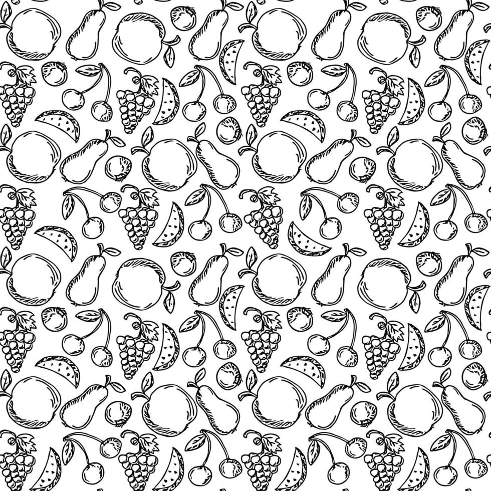 Seamless fruit pattern. apple and pear background. Doodle vector illustration with fruits