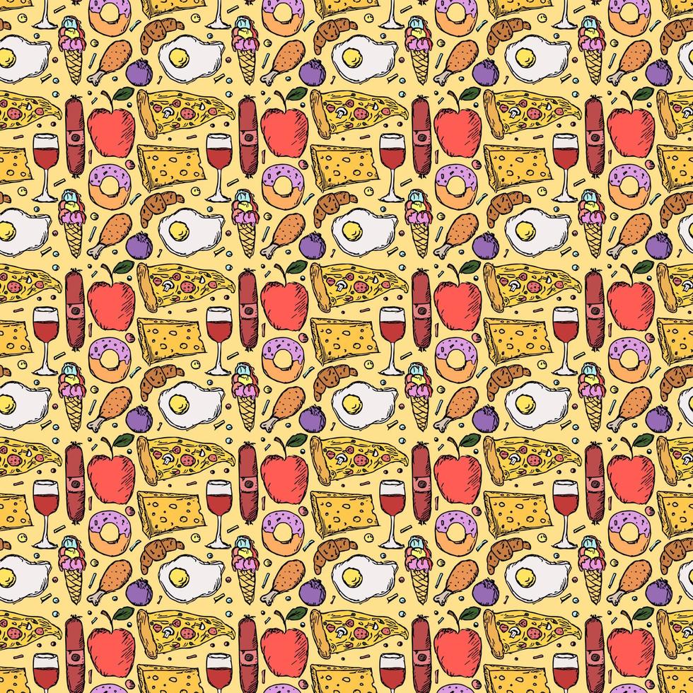 Seamless food pattern. Food background. Doodle vector illustration with food icon