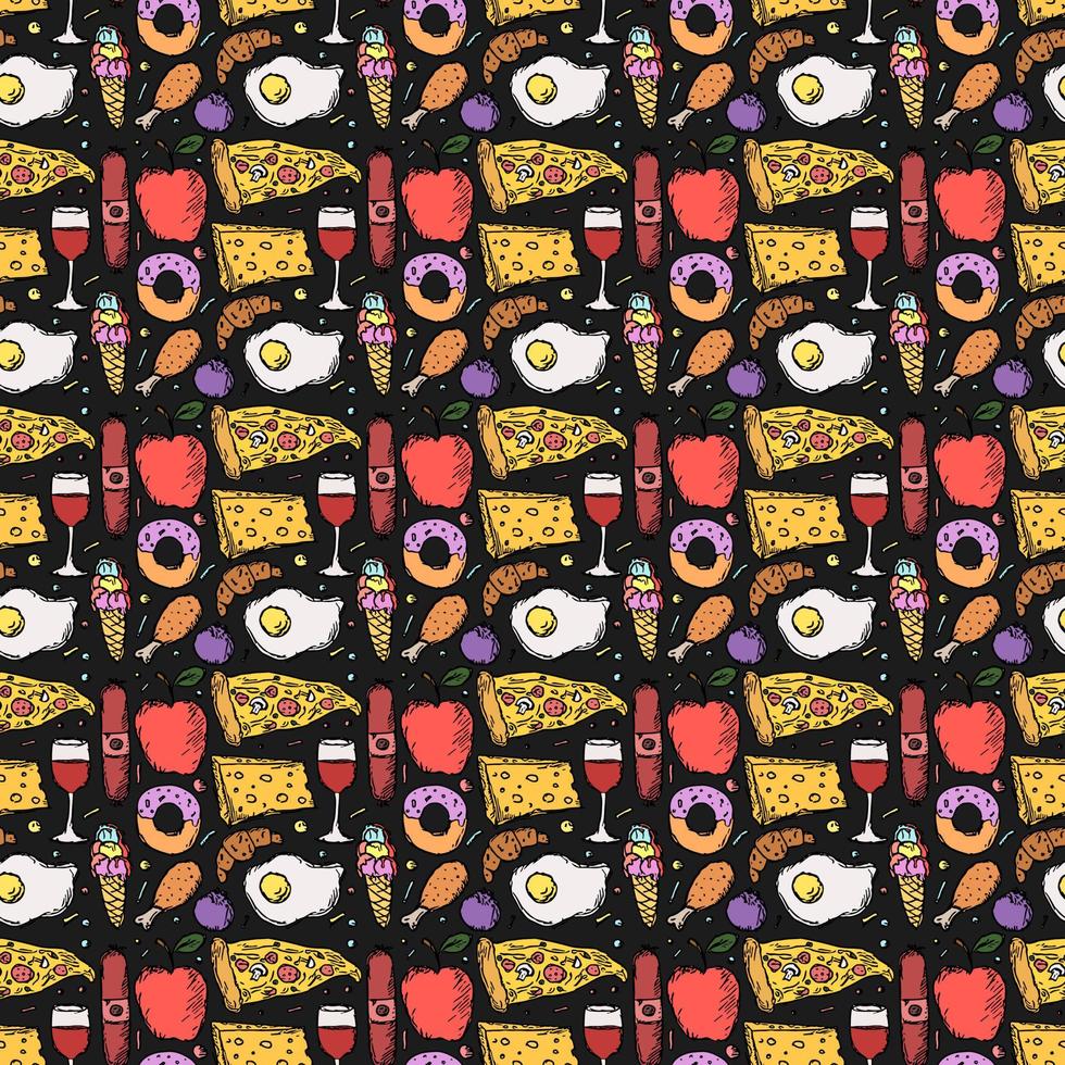 Seamless food pattern. Food background. Doodle vector illustration with food icon