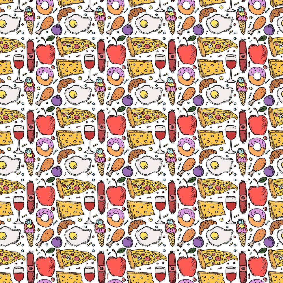 Seamless food pattern. Food background. Doodle vector illustration with food icon
