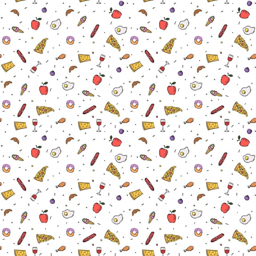 Seamless food pattern. Food background. Doodle vector illustration with food icon